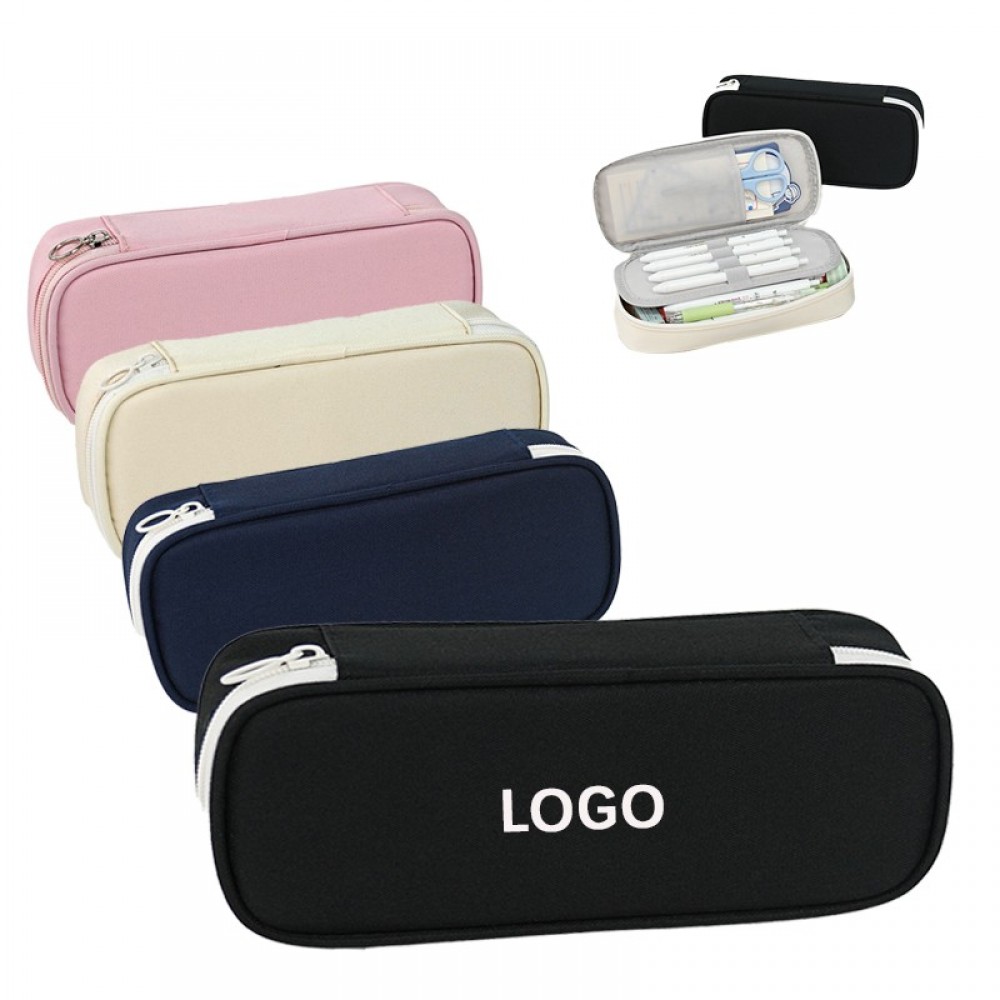 Custom Imprinted Multi-Layer Solid Color Oxford Cloth Pencil Case w/Zipper