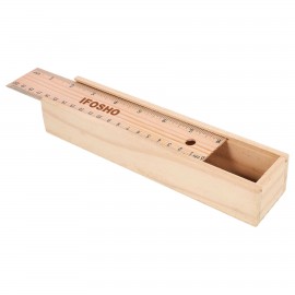 Custom Imprinted Small Wooden Pencil Holder Case Storage Box with Ruler Lid