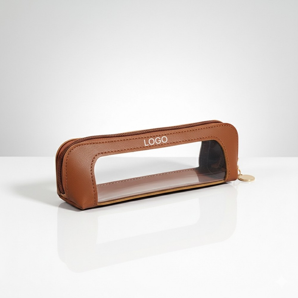 Large Capacity Pencil Case Portable PU Leather Zipper Pencil Pouch Waterproof Transparent Custom Printed