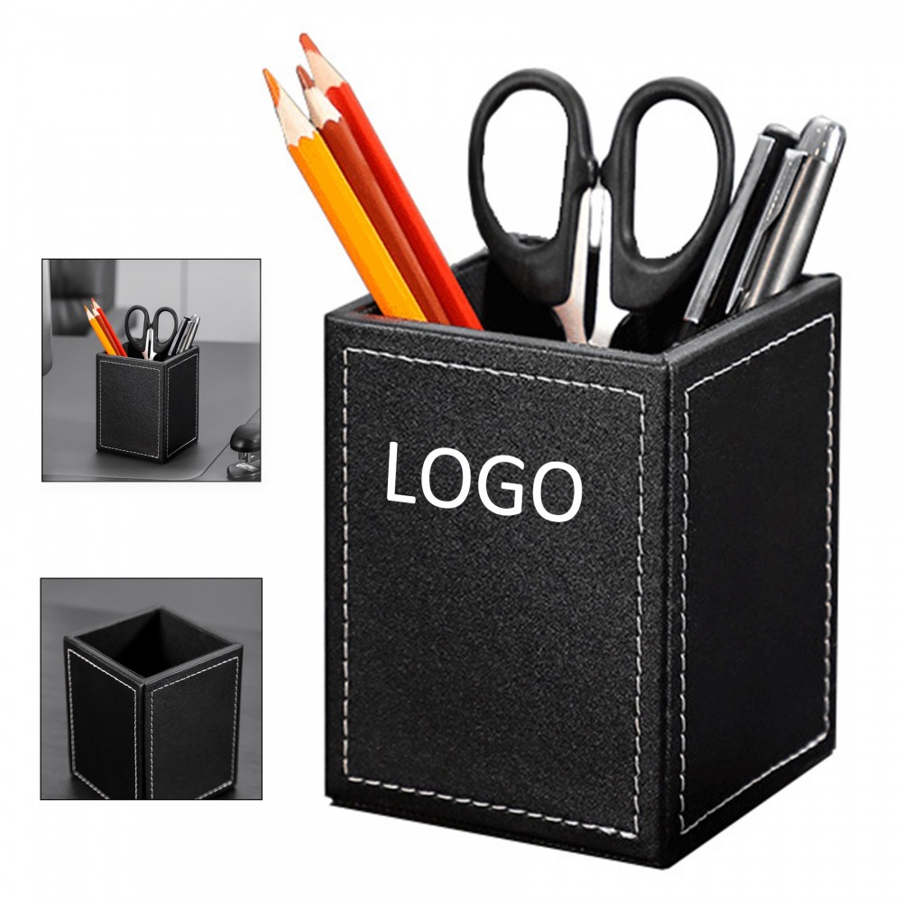 Leather Square Desktop Accessories Pen Holder Logo Branded