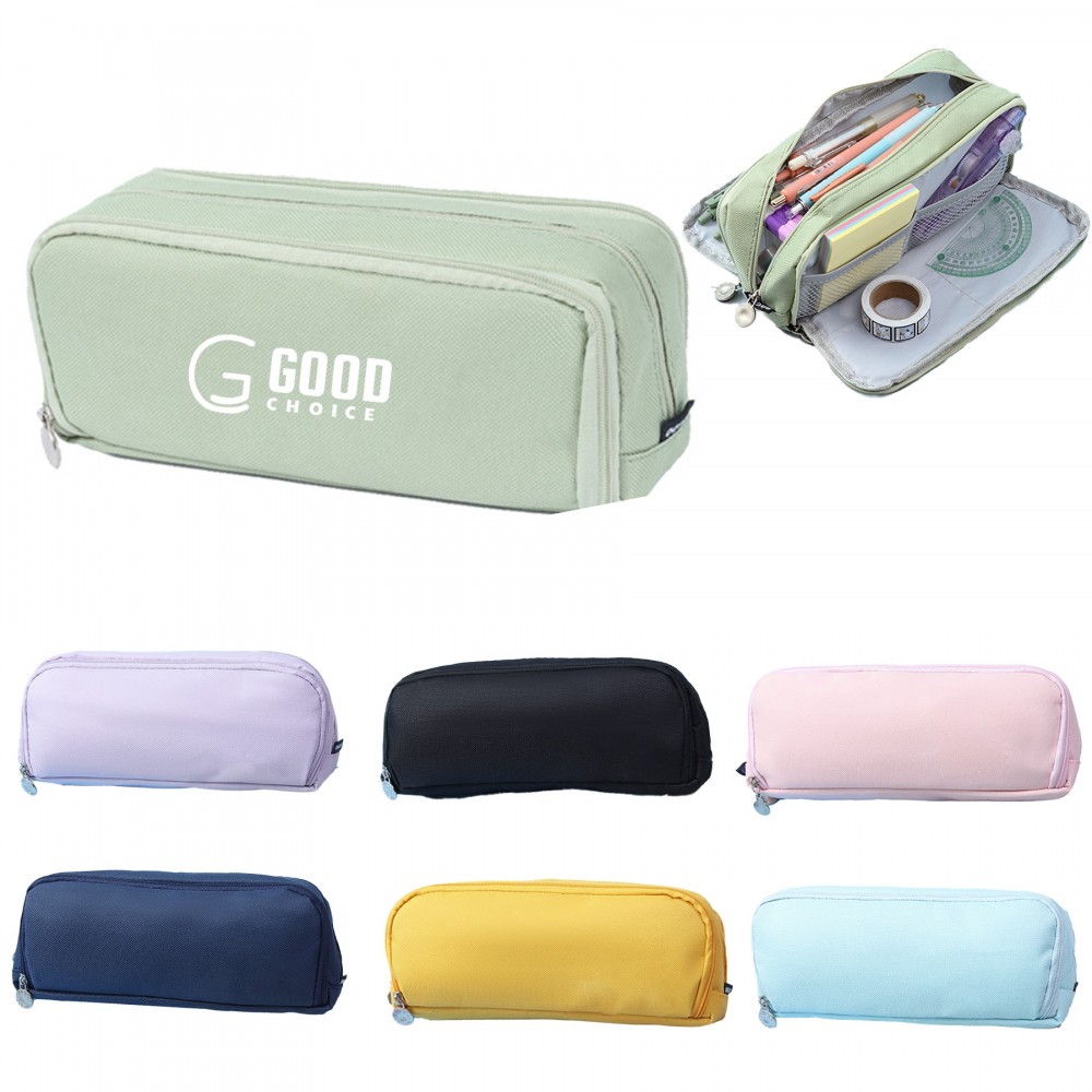 Large Capacity Pencil Case 3 Compartment Pouch Pen Bag Custom Imprinted
