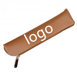 Zippered Leather Pencil Case Pen Holder Logo Branded  Zippered Leather Pencil Case Pen Holder Logo Branded