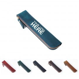 Logo Branded Retro Genuine Leather Pencil Case