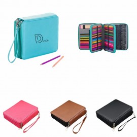 160 Slot Soft PU Leather Large Capacity Pencil Bag W/ Handle Logo Branded