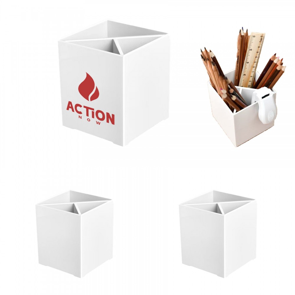 Custom Printed Square Pencil Holder Organizer&3 Compartments