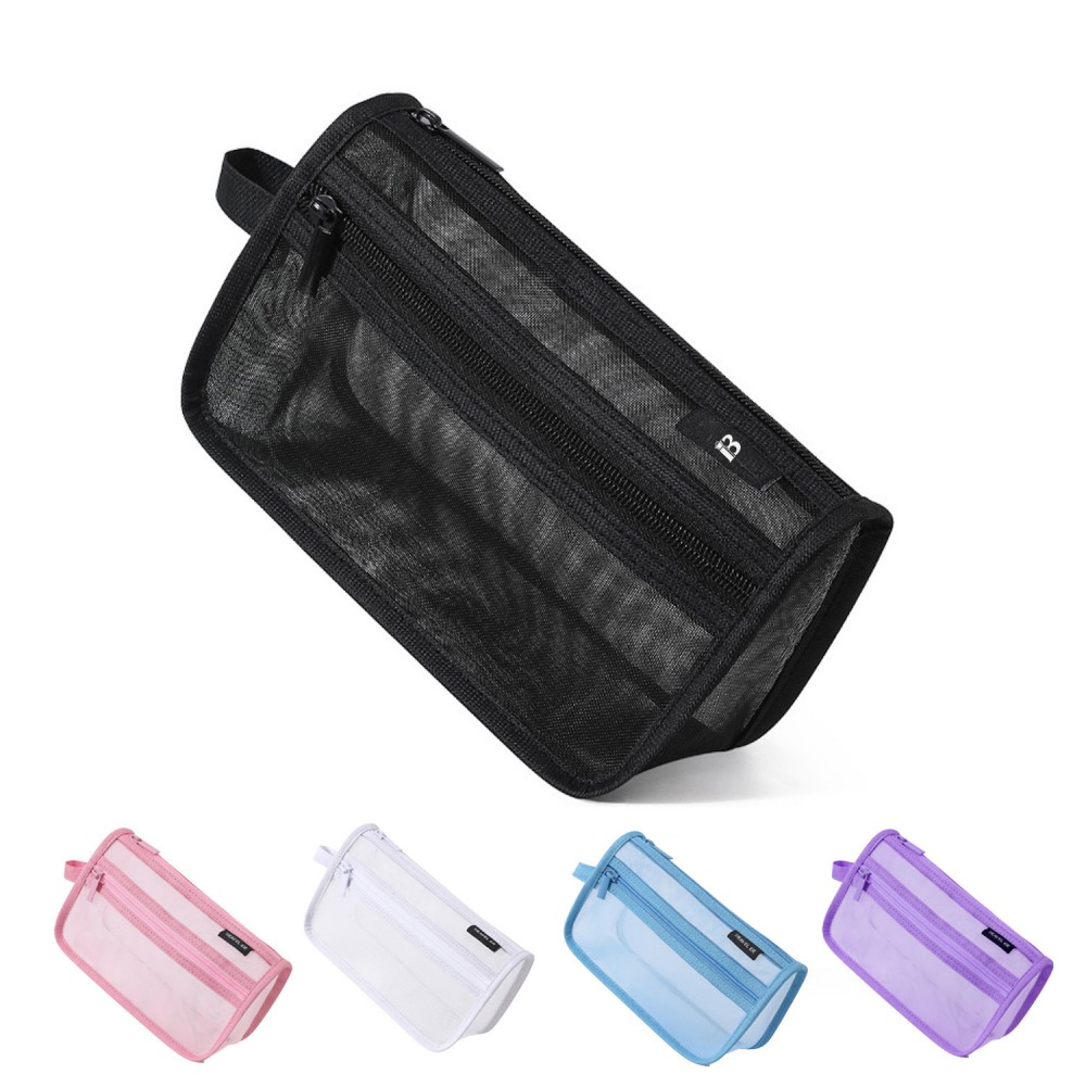 Logo Branded Mesh Pencil Case w/ Handle and Zipper