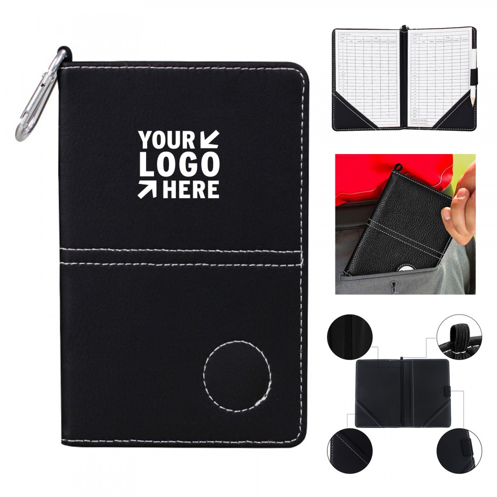 Logo Branded Leatherette Golf Scorecard Book with Hook