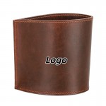 Logo Branded Round Genuine Leather Desk Pen Holder Handcrafted Style