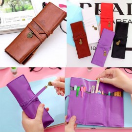 Custom Imprinted Pu Leather Pen Bag Pencil Case Makeup Pouch