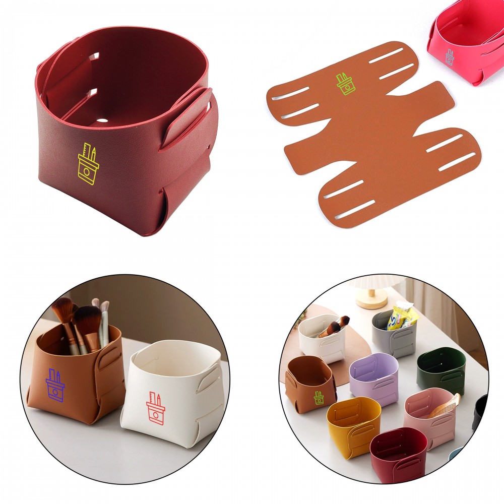 Logo Branded PU Leather Storage Cup Pen Pencil Holder