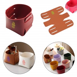 Logo Branded PU Leather Storage Cup Pen Pencil Holder