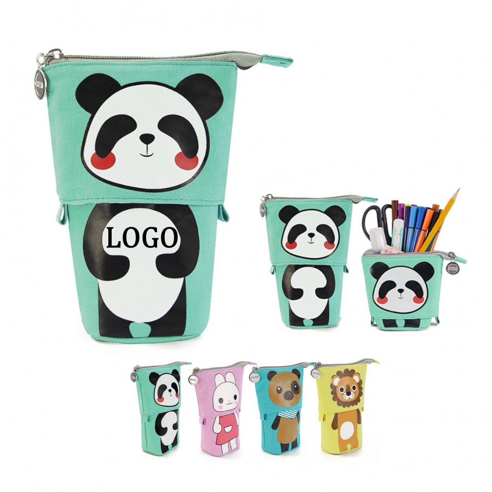 Cute Animal Pattern Standing Pencil Case For Kids Logo Branded