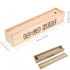 Logo Branded Wooden Pencil Case With Ruler