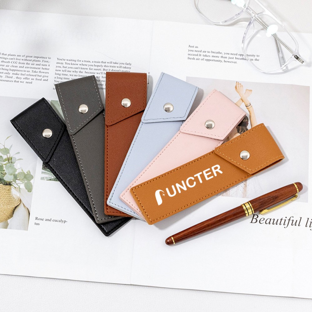 Custom Printed Snap-Closure PU Leather Pen Pouch - For Pens & Stationery