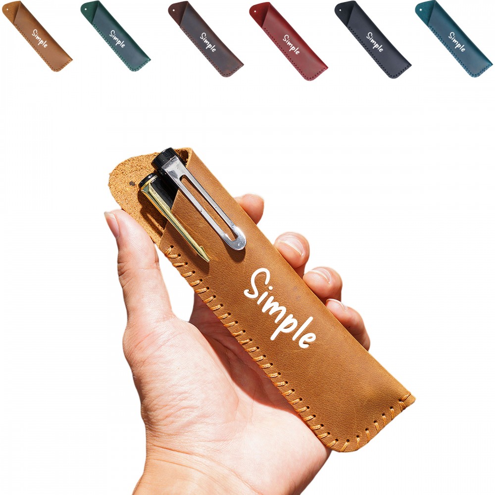 Handmade Leather Double Pen Case Logo Branded Handmade Leather Double Pen Case Logo Branded