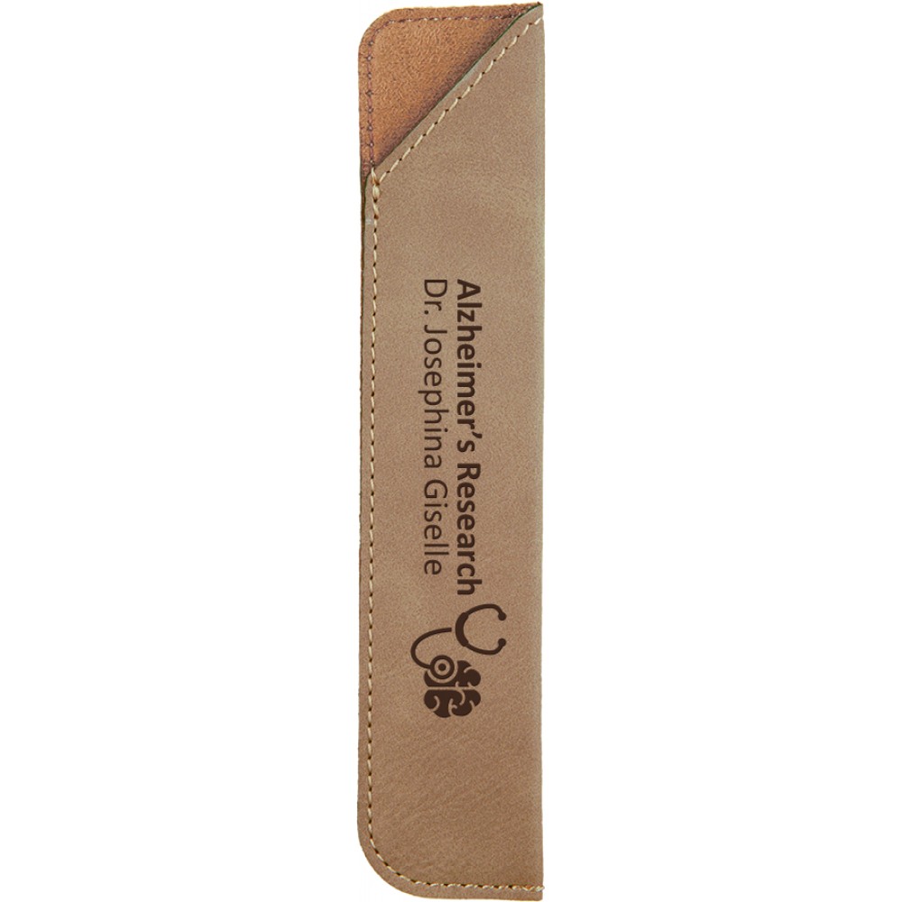 Custom Printed Personalized Light Brown Faux Leather Pen Sleeve 6 1/4" x 1 1/4"