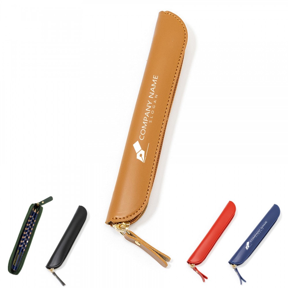 Logo Branded Vintage Pu Leather Pencil Case Pen Sleeve Zipper Storage Bag