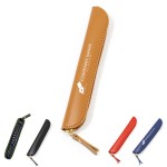 Logo Branded Vintage Pu Leather Pencil Case Pen Sleeve Zipper Storage Bag