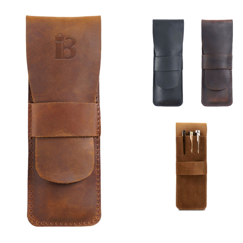 Custom Printed Genuine Leather Cowhide Pen Case Pouch