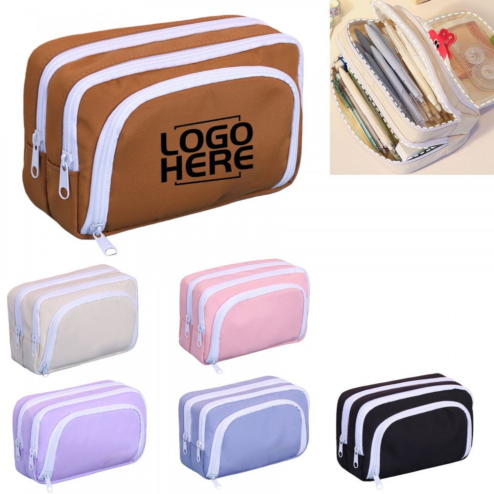 Logo Branded Cute Pencil Case With 3 Compartments For Stationery Storage