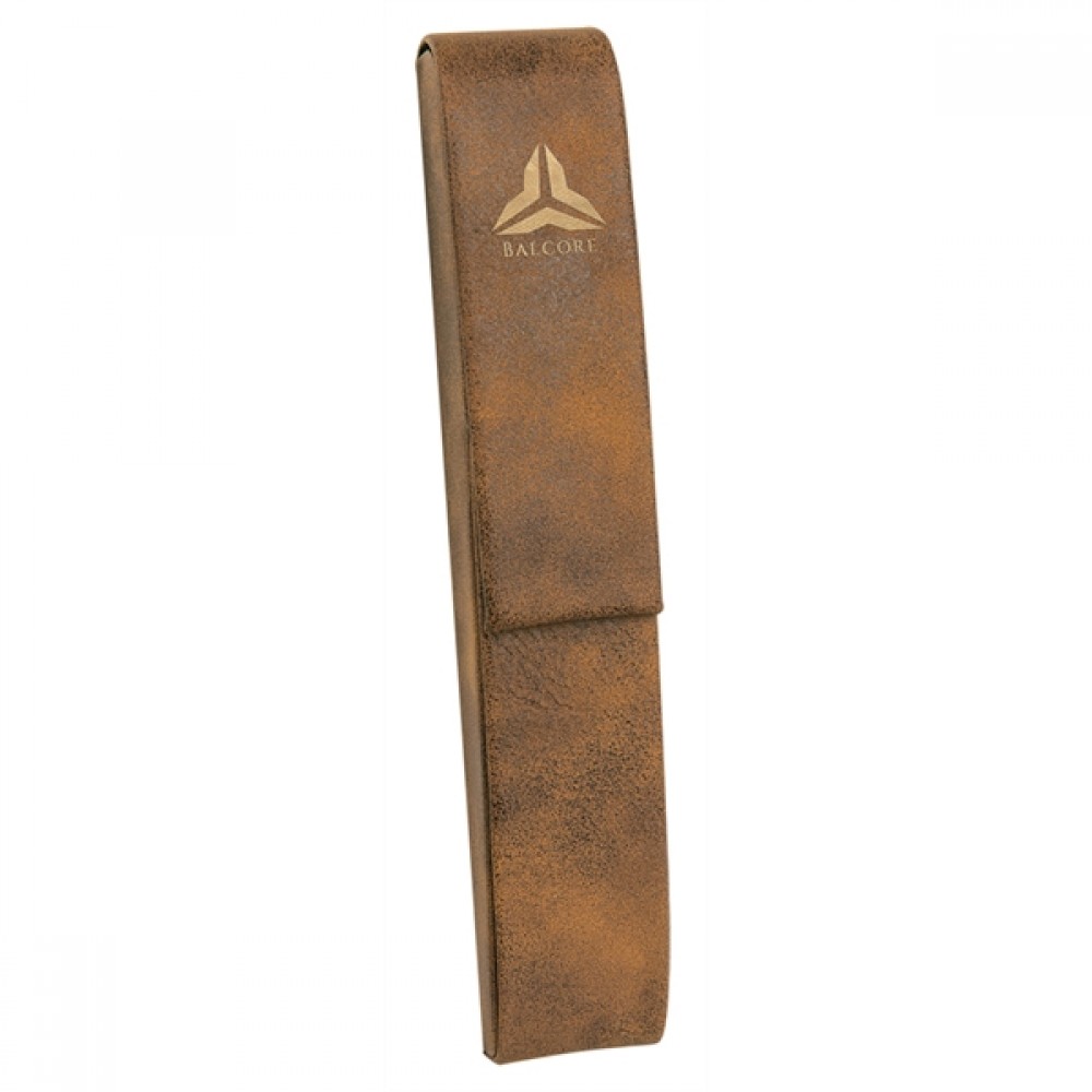 Custom Imprinted Rustic Gold/Tan Leatherette Single Pen Case