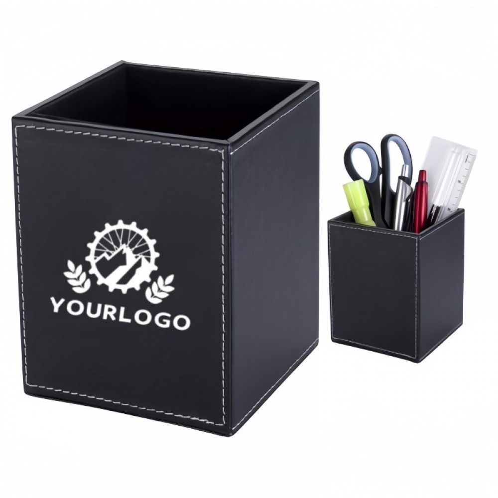 Water Ristantent PU Leather Square Pen Holder Organizer Logo Branded