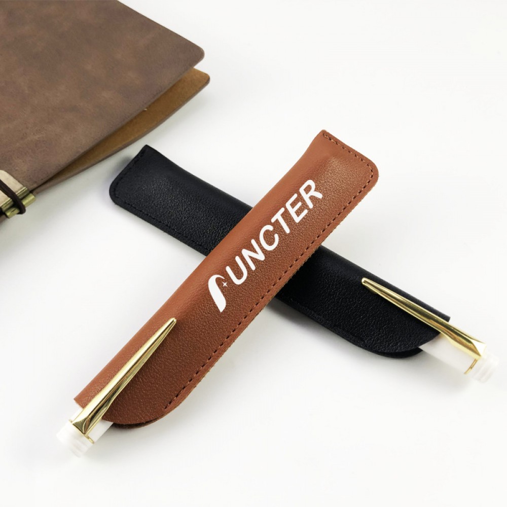 Slim PU Leather Pencil Case - Minimalist Portable Pen Pouch For School, Office & Travel Custom Imprinted