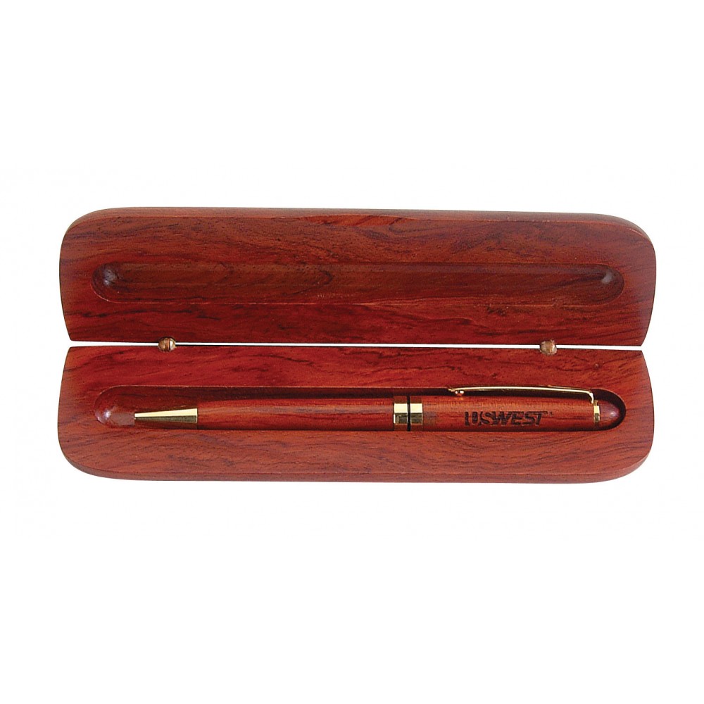 Logo Branded Rosewood Single Pen Case