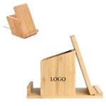 Custom Imprinted Wooden Wireless Charging Phone Stand w/ Pen Holder