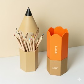 Pencil Shaped Desktop Pen Holder with Lid Dustproof Stationery and Brush Organizer Custom Printed