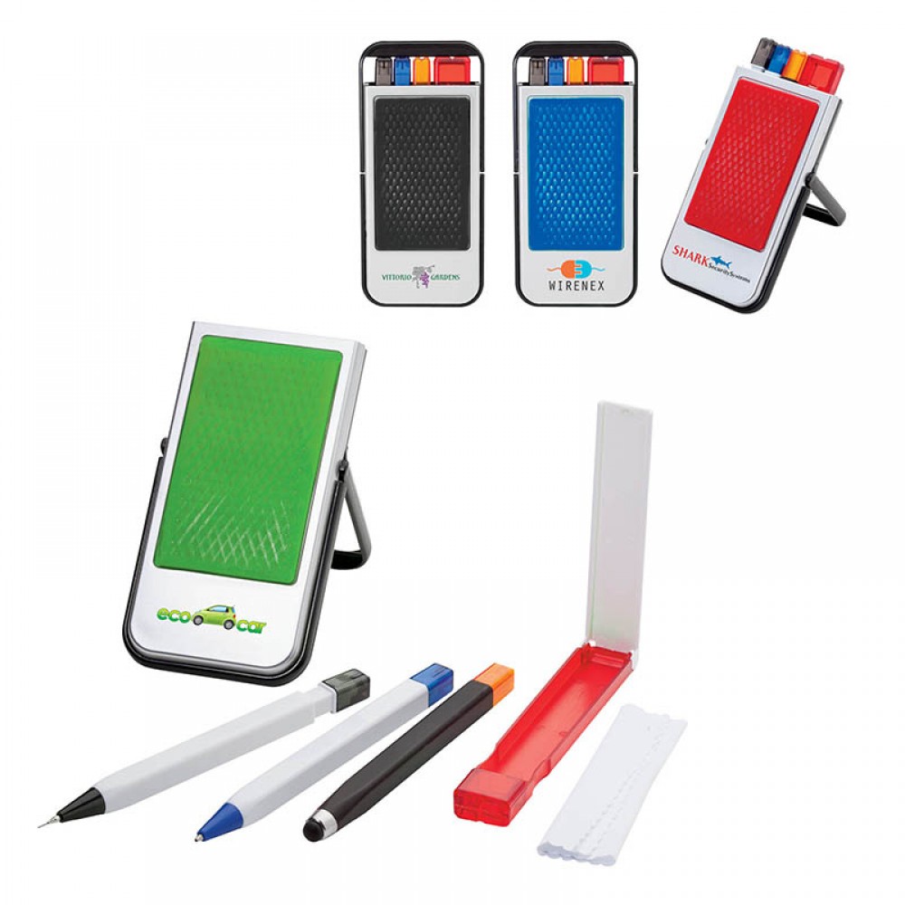 Mobile Device Stand with Pen, Pencil, Stylus & Microfiber Cloth Logo Branded Mobile Device Stand with Pen, Pencil, Stylus & Microfiber Cloth Logo Branded
