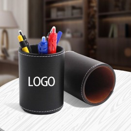 Logo Branded Round Shape Leather Pen Cup Set