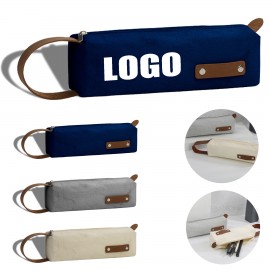 Portable Canvas Pencil Case With Ergonomic Handle Logo Branded