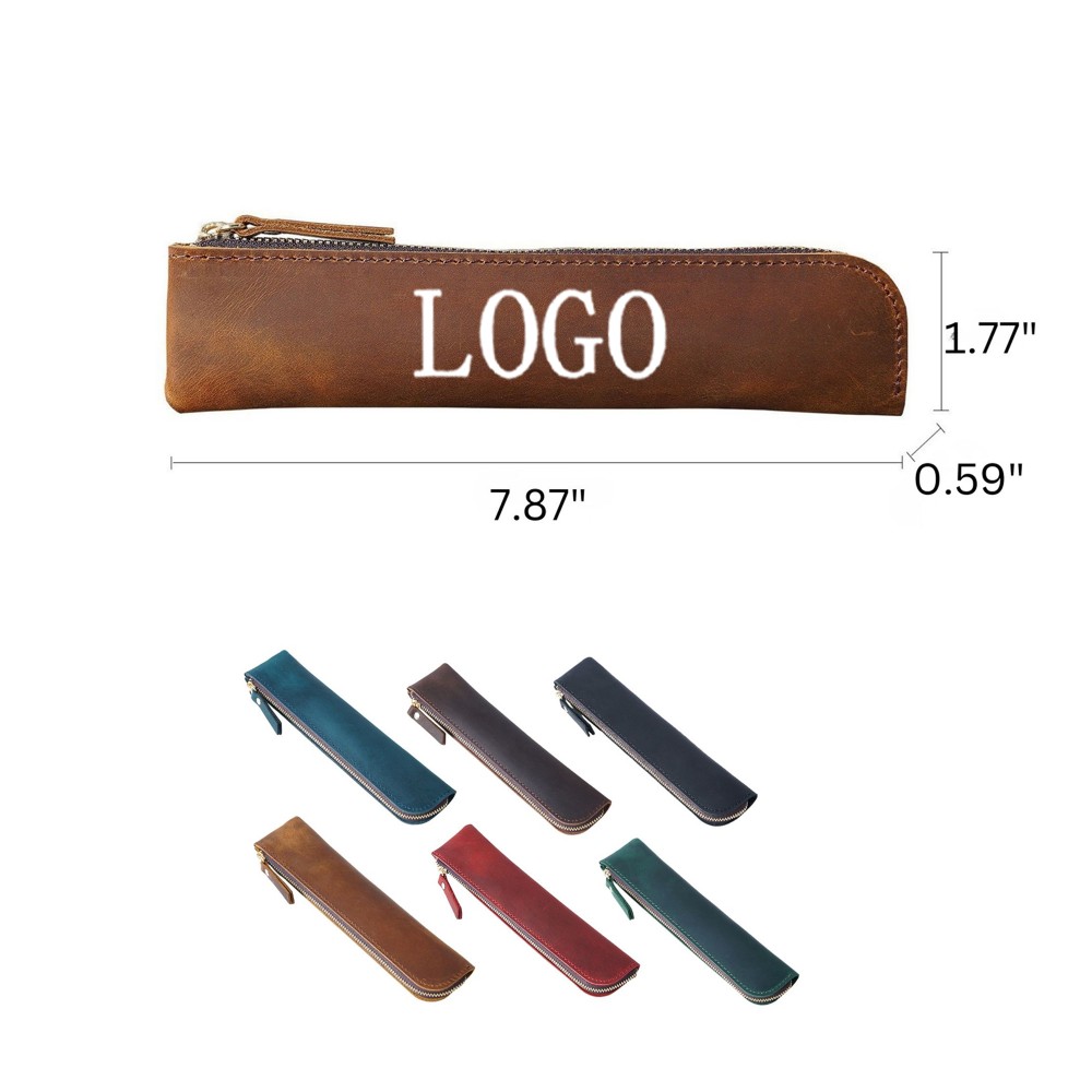 Logo Branded Classic Leather Pencil Case