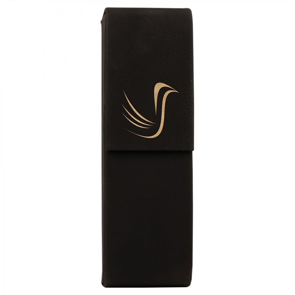 Personalized Black Faux Leather Double Pen Case 6 1/2" x 2" Logo Branded