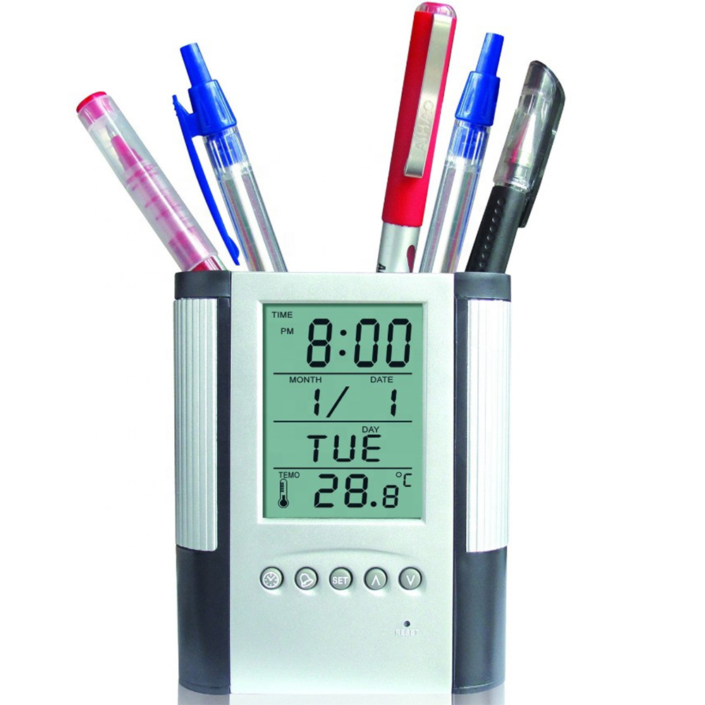 Mesh Pen Holder Clock Logo Branded Mesh Pen Holder Clock Logo Branded