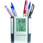 Mesh Pen Holder Clock Logo Branded