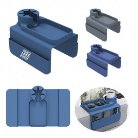 Logo Branded Silicone Couch Cup Holder, Sofa Armrest Tray with Dual Side Pockets
