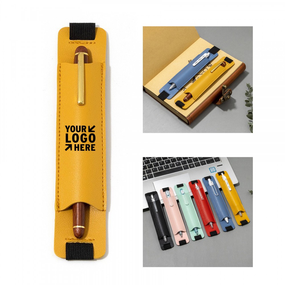 Logo Branded Notebook PU Leather Elastic Pen Holder