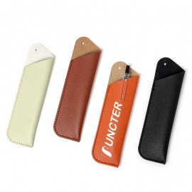Logo Branded PU Leather Pen Pouch With Hanging Hole For School & Office