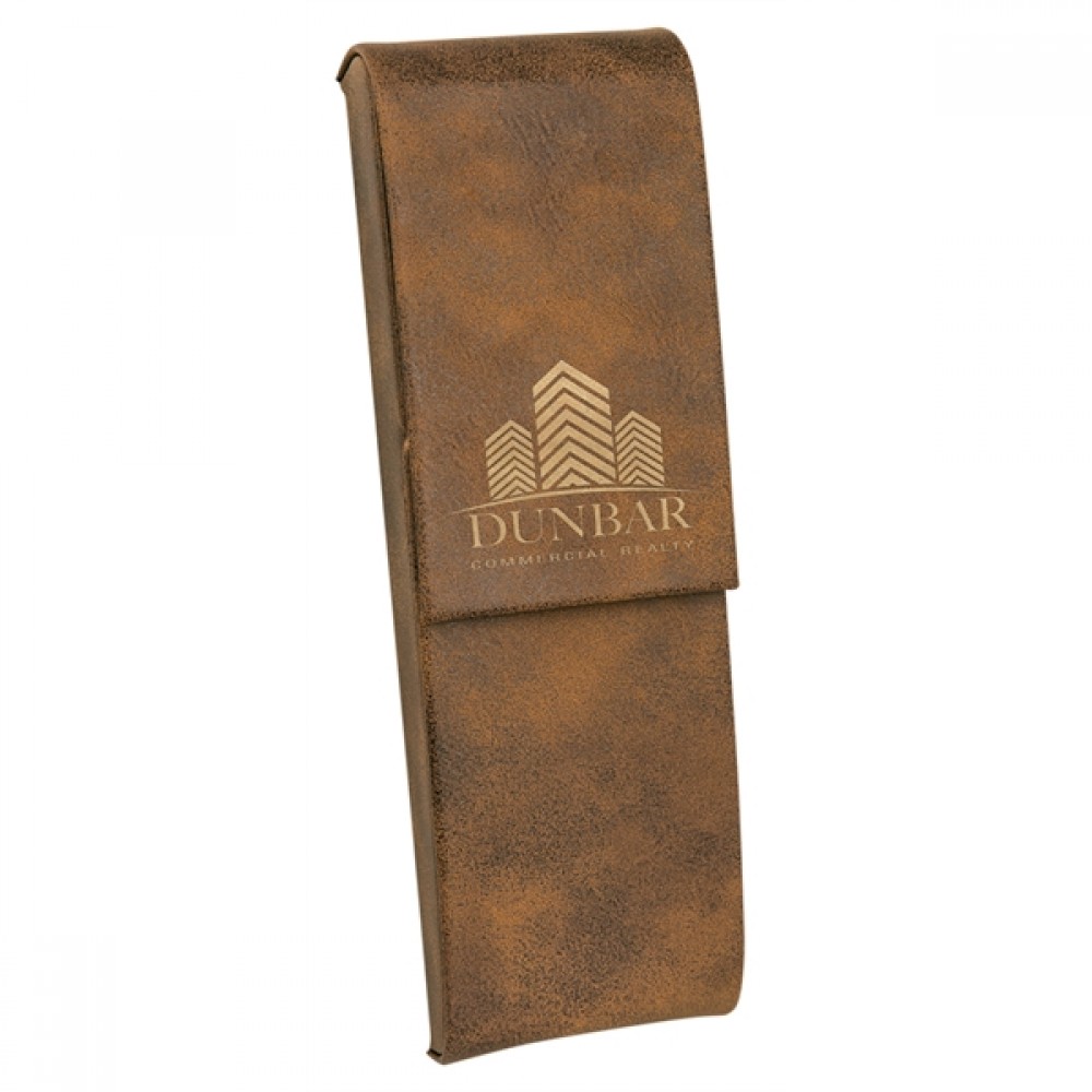 Rustic Gold/Tan Leatherette Double Pen Case Custom Imprinted