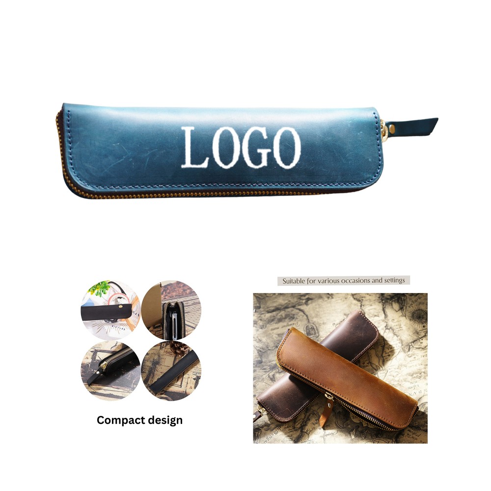 Sleek Cowhide Zipper Pouch Custom Printed