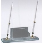 Jade Glass Pen Set & Business Card Holder w/ 2 Silver Pens & Funnel Custom Imprinted