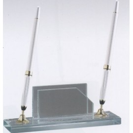 Jade Glass Pen Set & Business Card Holder w/ 2 Silver Pens & Funnel Custom Imprinted  Jade Glass Pen Set & Business Card Holder w/ 2 Silver Pens & Funnel Custom Imprinted