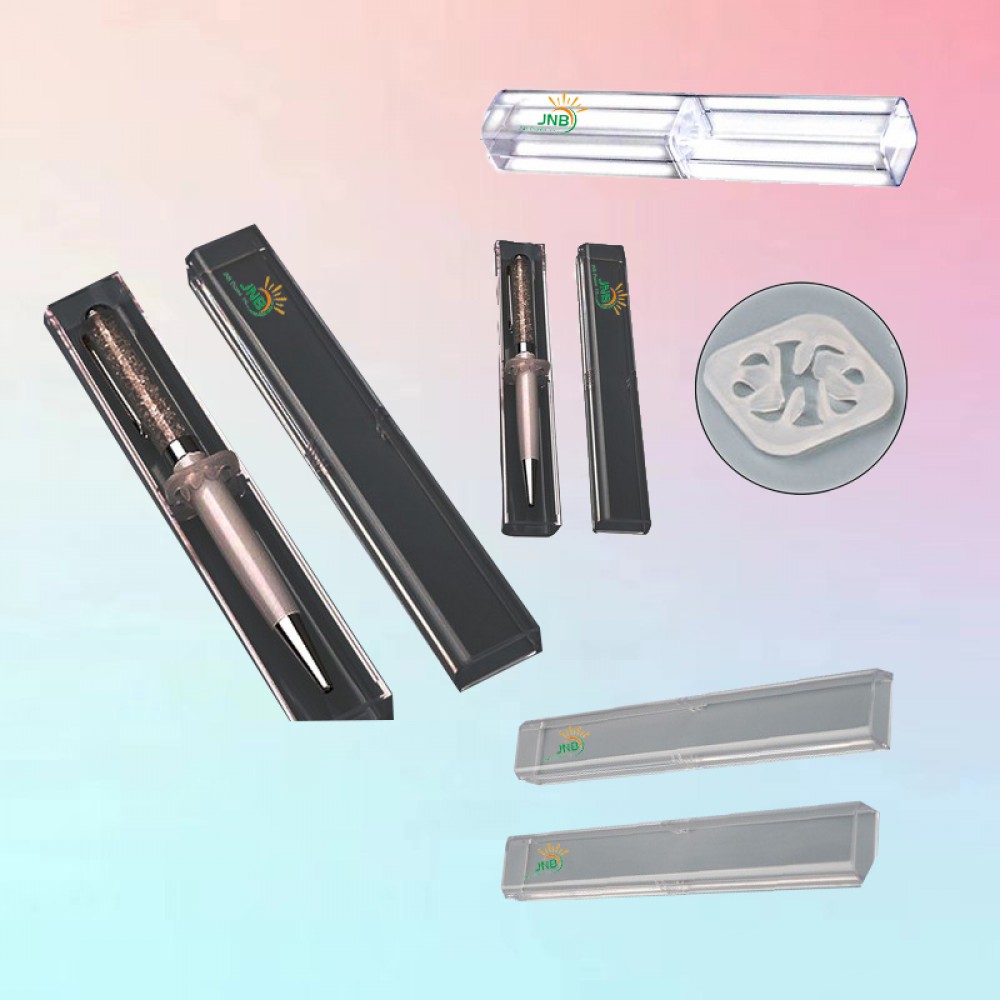 Custom Imprinted Translucent Crystal Fountain Pen Case With Clip Closure