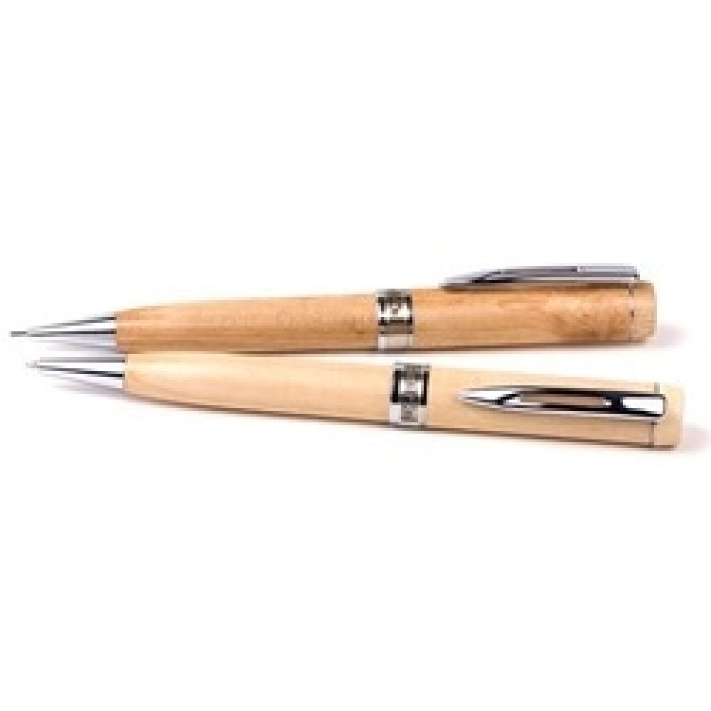Inforest Flat Top Wood Ballpoint Pen & Mechanical Pencil Set Custom Imprinted