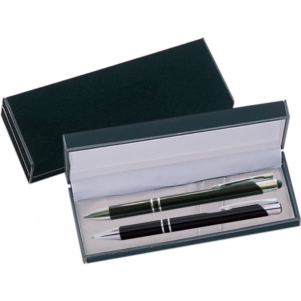 Logo Branded JJ Series Stylus Pen and Pencil Gift Set in Black Velvet Gift Box - Black Logo Branded JJ Series Stylus Pen and Pencil Gift Set in Black Velvet Gift Box - Black
