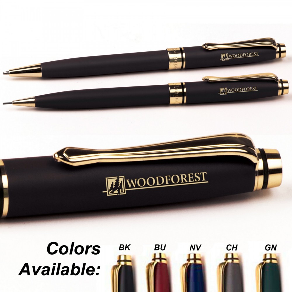 Impella Metal Twist Action Ballpoint Pen & Mechanical Pencil Set Custom Imprinted