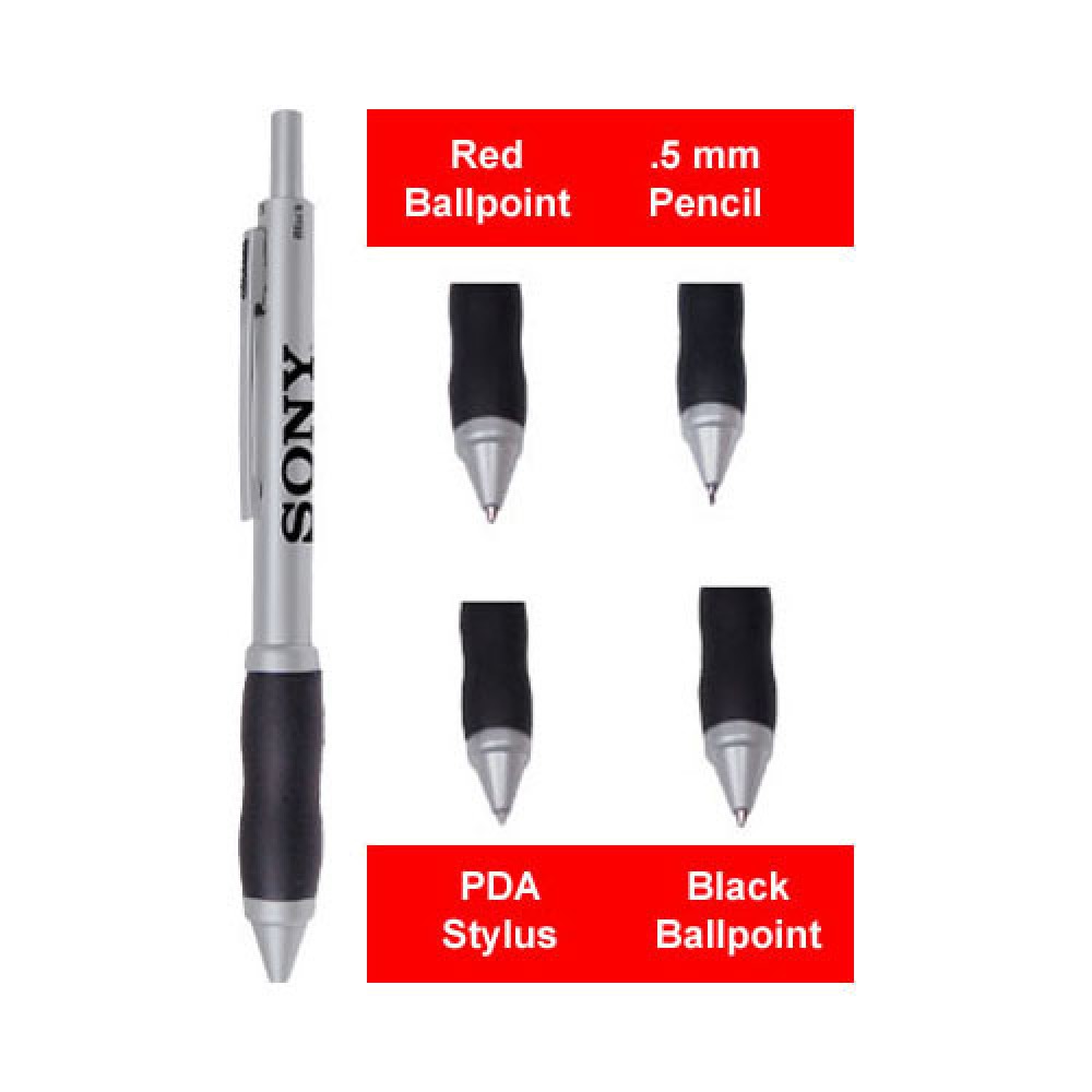 Logo Branded 4-in-1 Pen PDA Stylus w/ Silicone Rubber Grip Logo Branded 4-in-1 Pen PDA Stylus w/ Silicone Rubber Grip