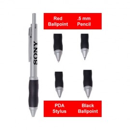 Logo Branded 4-in-1 Pen PDA Stylus w/ Silicone Rubber Grip